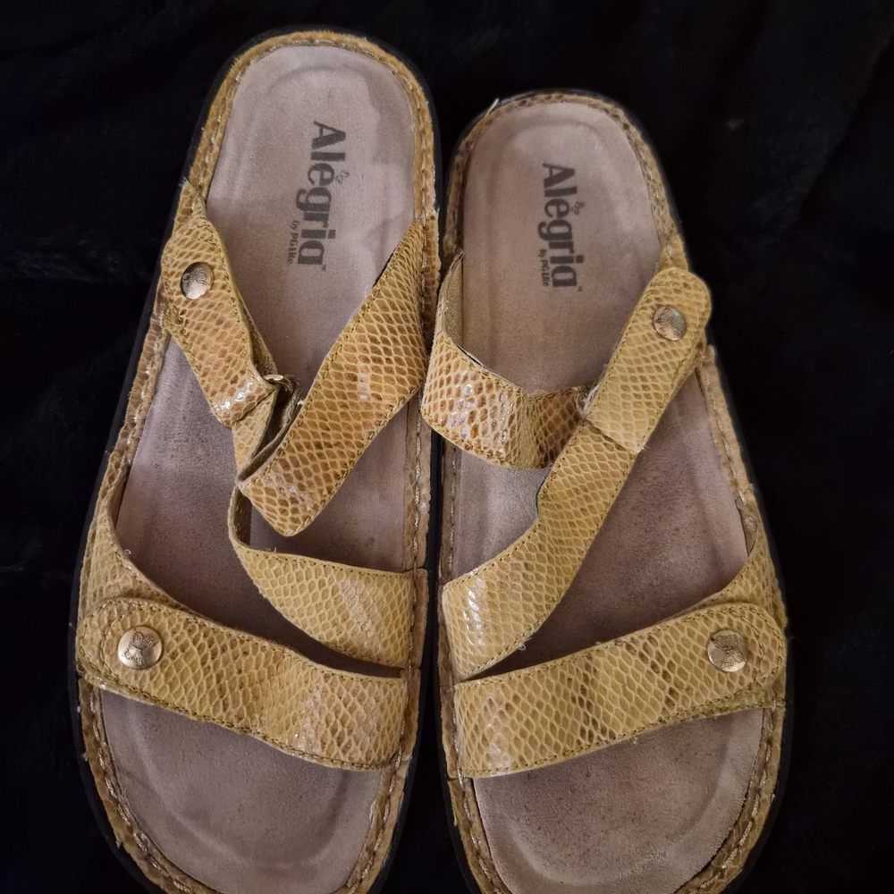 Alegria Gold Textured Slide Sandals